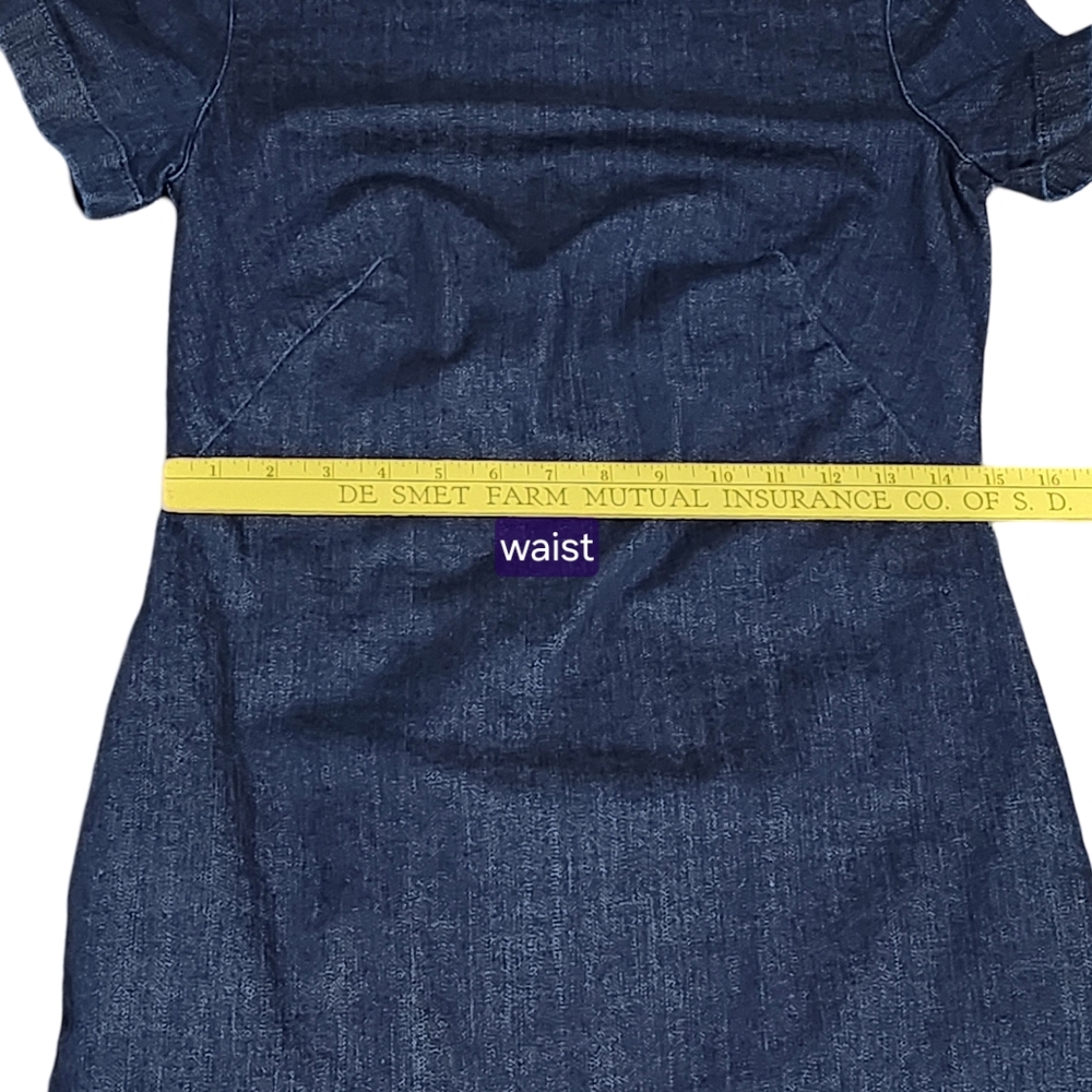 BODEN Rhea Blue Denim Sheath Short Sleeve Midi Dress Size 4L Casual Minimalist - Picture 12 of 14